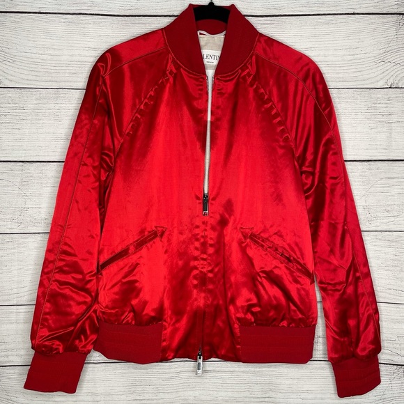 Valentino Red Rockstud Bomber Jacket Satin Studded Jackets Coats